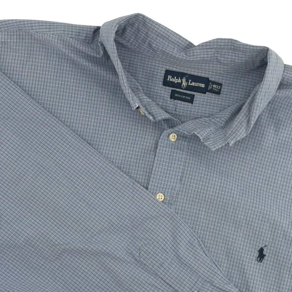 Ralph Lauren Mens 4XLT Tall Blue Micro Check‎ Button Down Long Sleeve Shirt